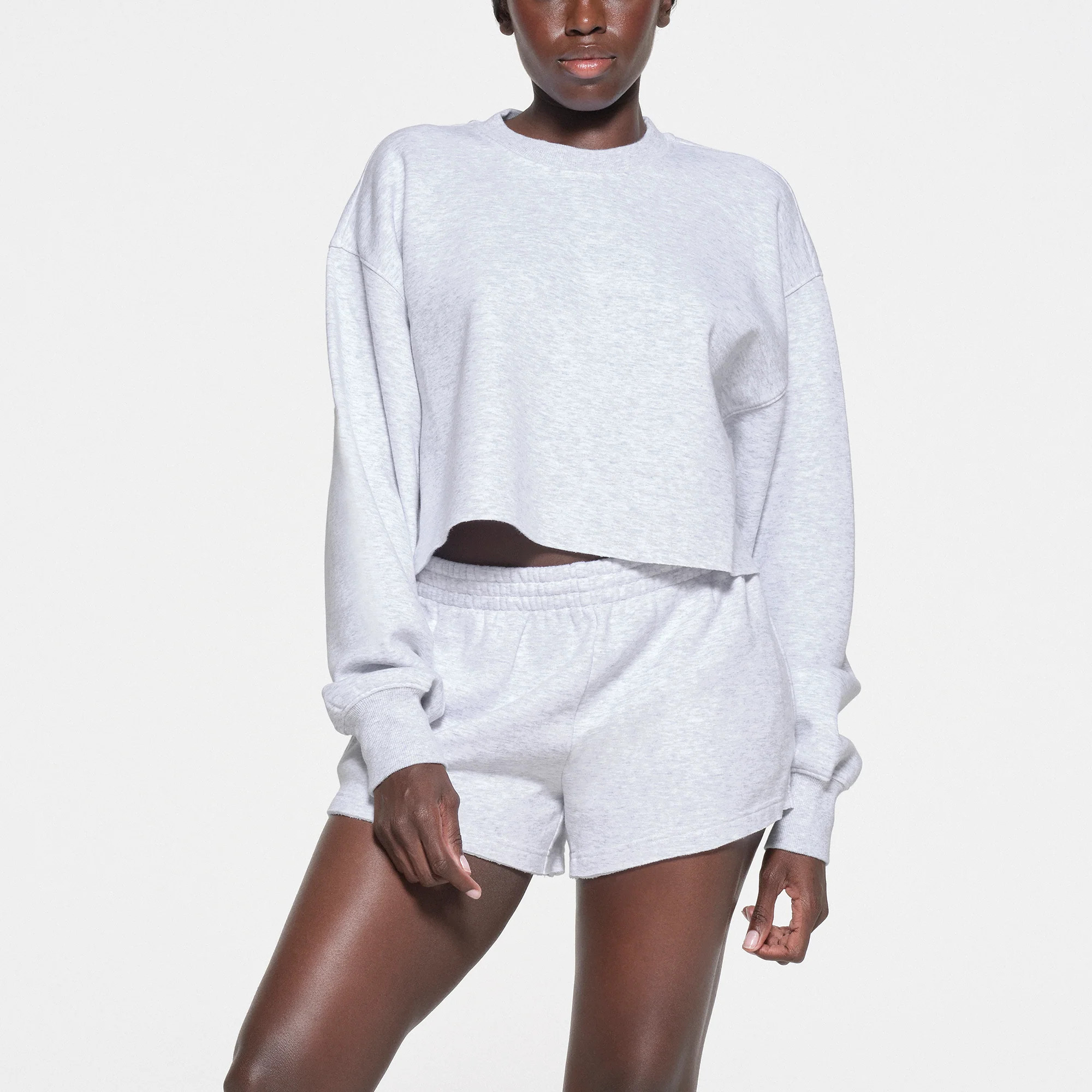 SKIMS Cropped Crewneck | Grey | XS | Cotton Fleece | SKIMS (US)