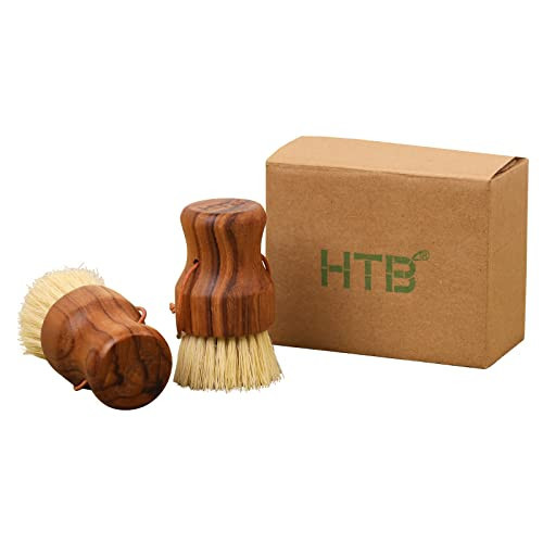 Teak Dish Scrub Brush 2PCS by HTB, Good Grip Small Wooden Dish Brush with Teak Handle & Sisal Bristles for Kitchen, Wood Cleaning Scrubbers Set for Washing Pan/Pot/Vegetable/Fruit | Amazon (US)
