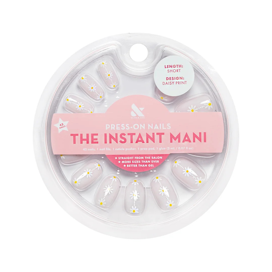Olive & June Instant Mani Round Short Press-On Nails, Pink, Daisy Chain, 42 Pieces - Walmart.com | Walmart (US)