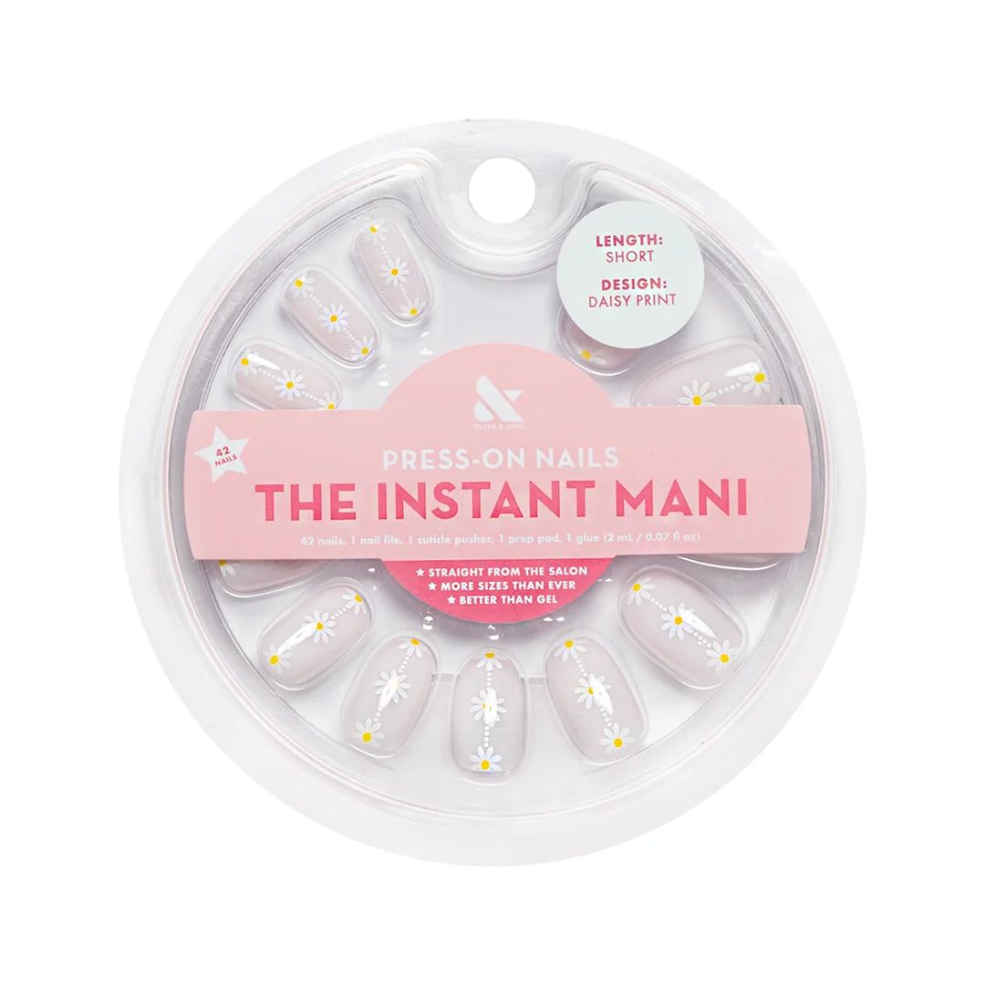 Olive & June Instant Mani Round Short Press-On Nails, Pink, Daisy Chain, 42 Pieces - Walmart.com | Walmart (US)