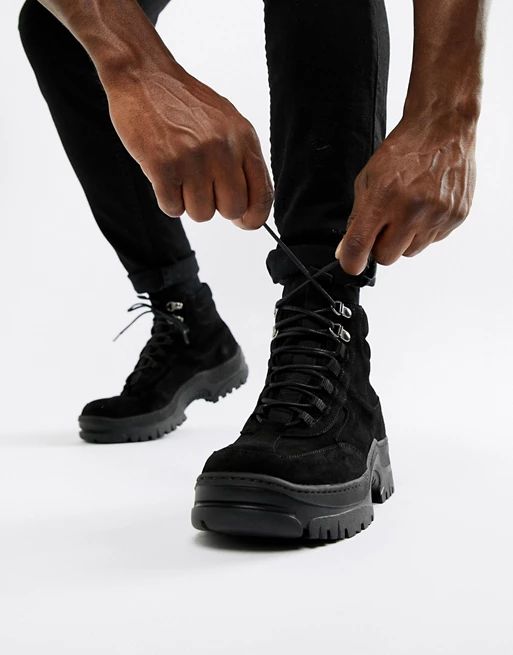 ASOS DESIGN sneaker boot in black nubuck with chunky sole | ASOS US