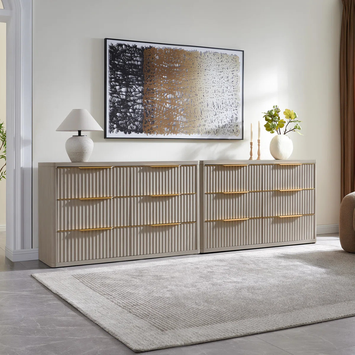 Cesiro 53.5"W Fluted Panel 6-Drawer Dresser With Gold Handles | Wayfair North America