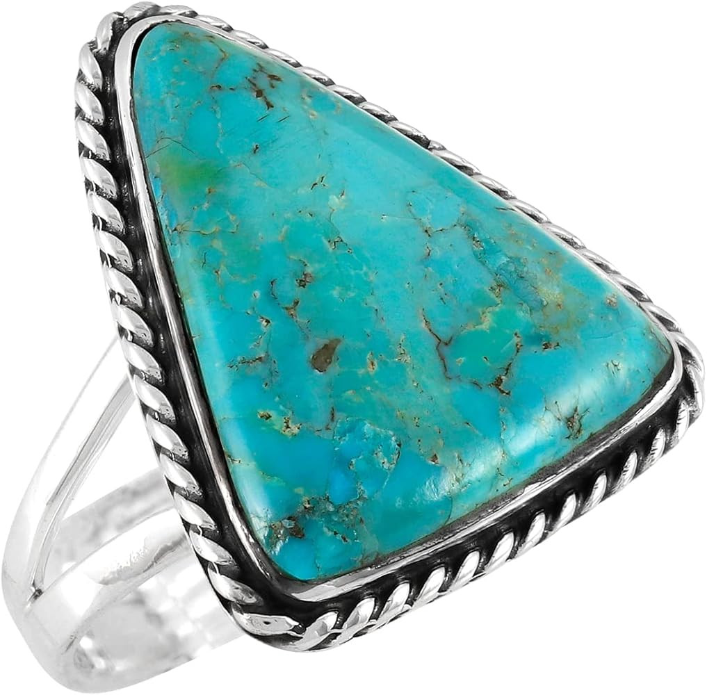 Turquoise Ring Sterling Silver 925 Genuine Gemstones Size 6 to 11 | Amazon (US)