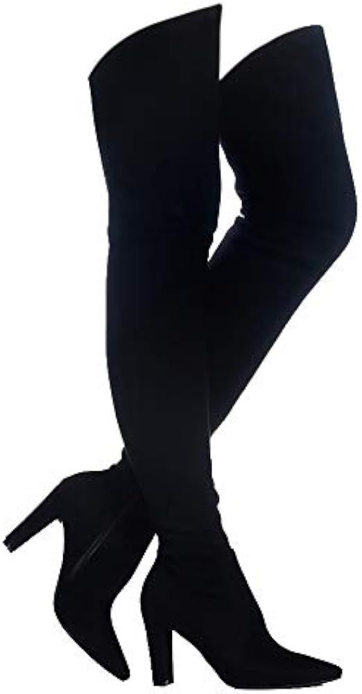Amazon.com | Shoe'N Tale Women Stretch Suede Chunky Heel Thigh High Over The Knee Boots(7,Black) ... | Amazon (US)