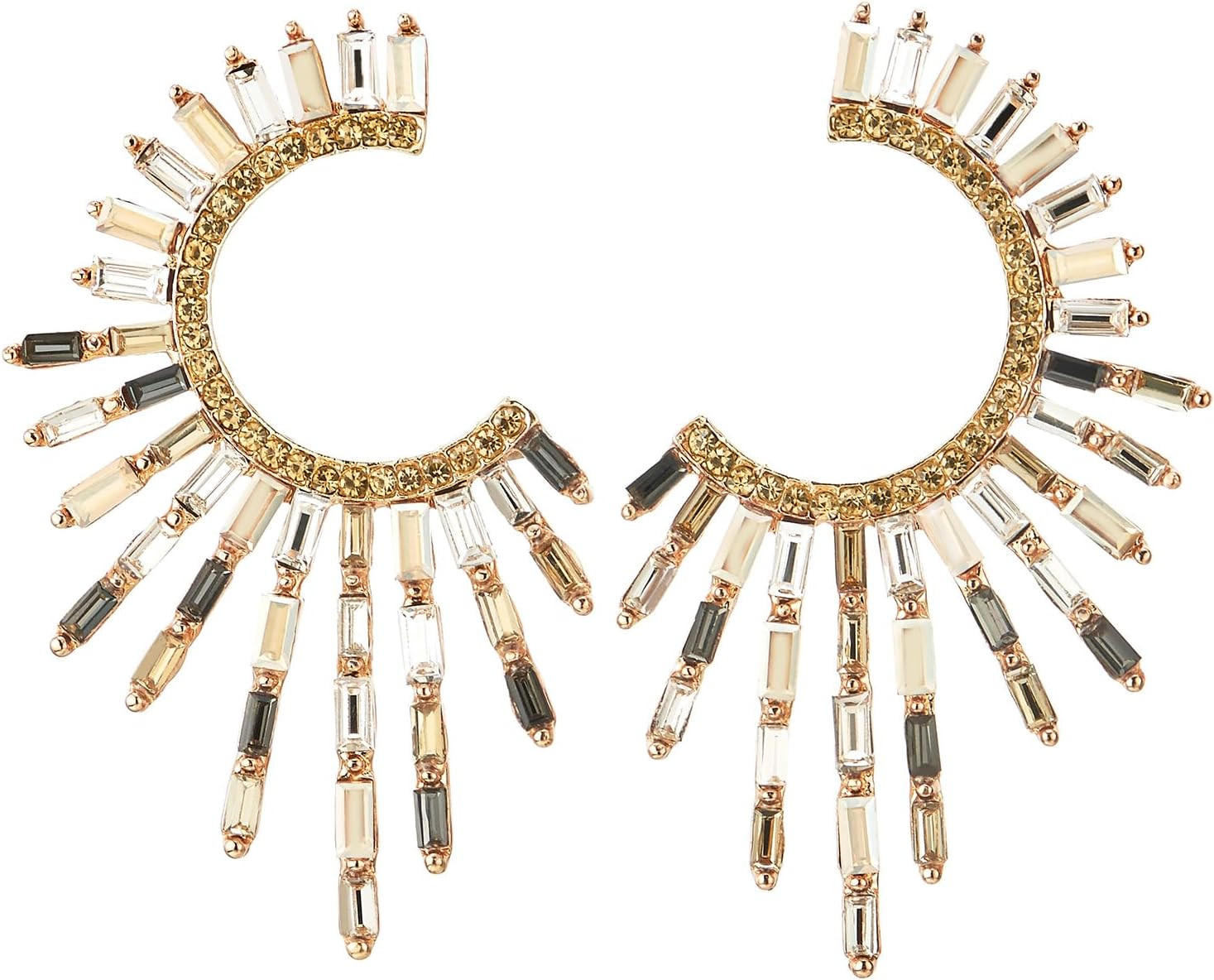 Dazzle Champagne Gold Crystal Rhinestone Cluster Large Statement Earrings, Peacock Tail Tassel | Amazon (US)