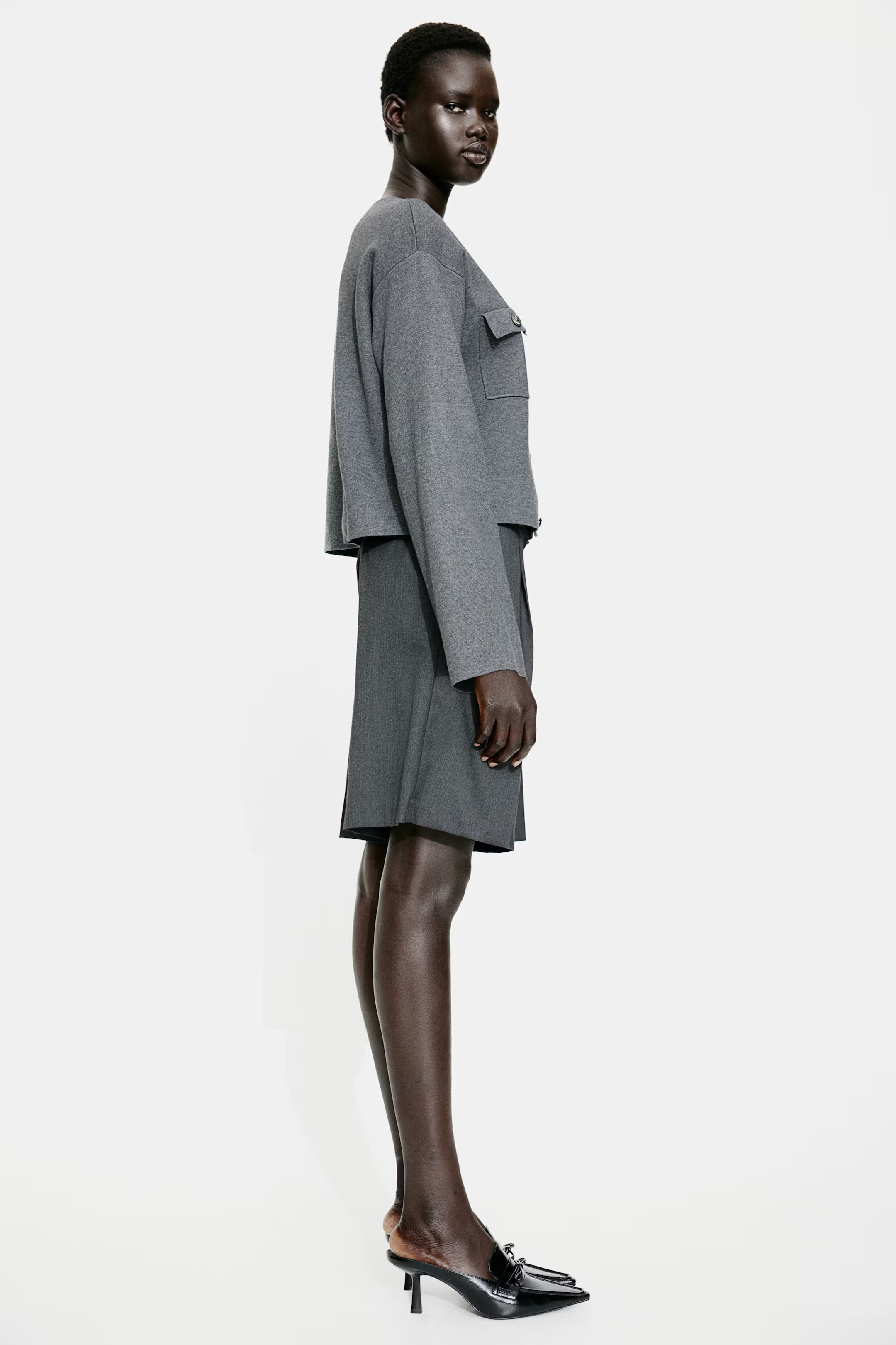 Pocket-detail cardigan - Round neck - Long sleeve - Grey marl - Ladies | H&M GB | H&M (UK, MY, IN, SG, PH, TW, HK)