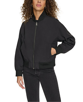 Women's Relaxed Zip-Front Ribbed-Hem Bomber Jacket | Macy's