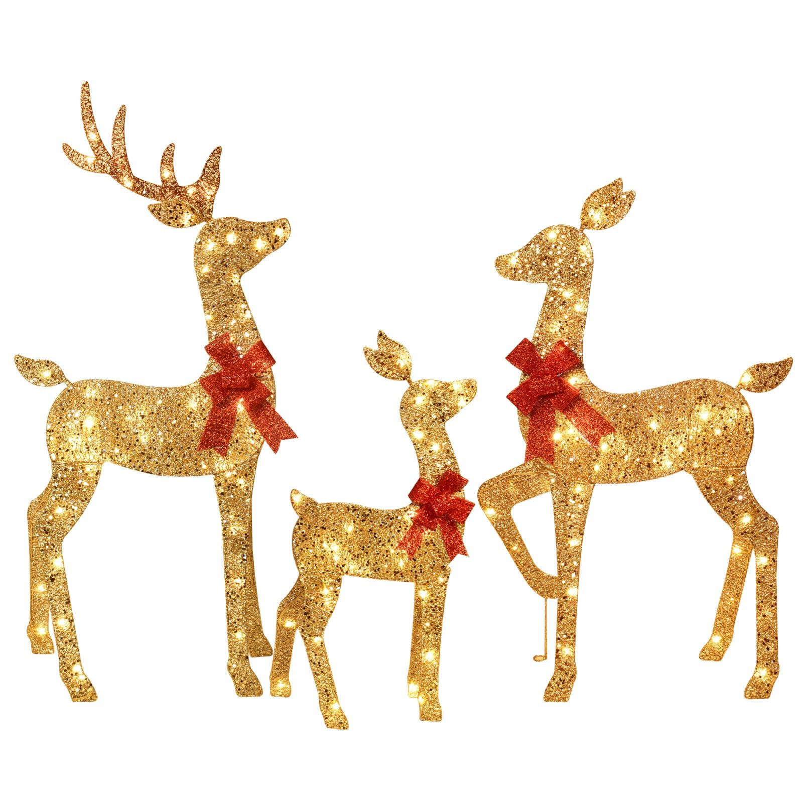 3-Piece 2D Lighted Christmas Deer Family Set - HOYECHI Large Outdoor Yard Reindeer Holiday Decora... | Amazon (US)