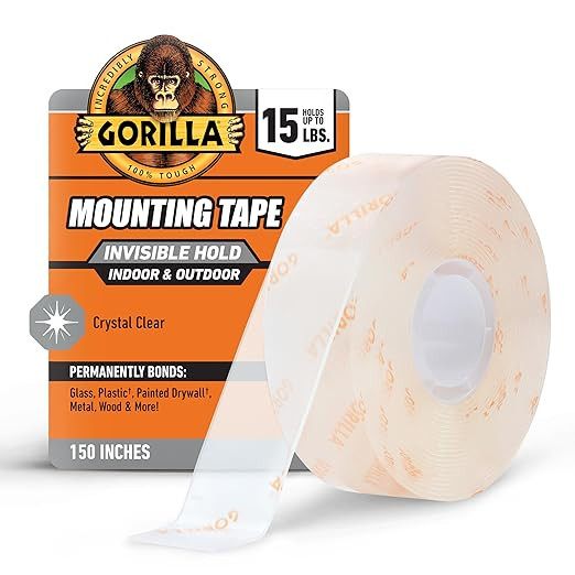 Gorilla Invisible Hold Mounting Tape, 1" x 150" (Pack of 1), Clear Double Sided Tape for Strong, ... | Amazon (US)