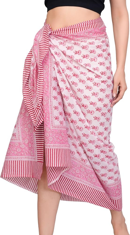 100% Cotton Bikini Sarong Wraps for Women, Indian Hand Block Swimsuit Cover Up Pareo for Beach/Po... | Amazon (US)