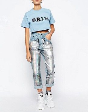The Ragged Priest Moonshine Holographic Mom Jeans | ASOS UK