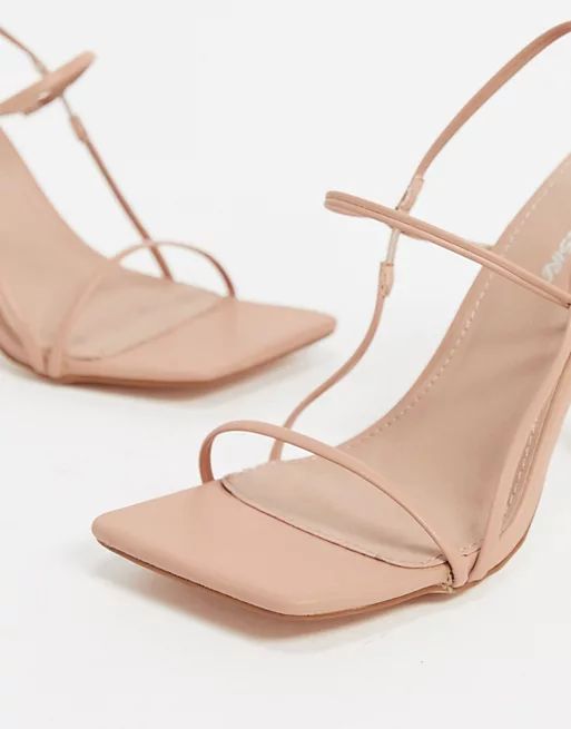 Public Desire Rayelle square toe heeled sandals in beige | ASOS | ASOS (Global)