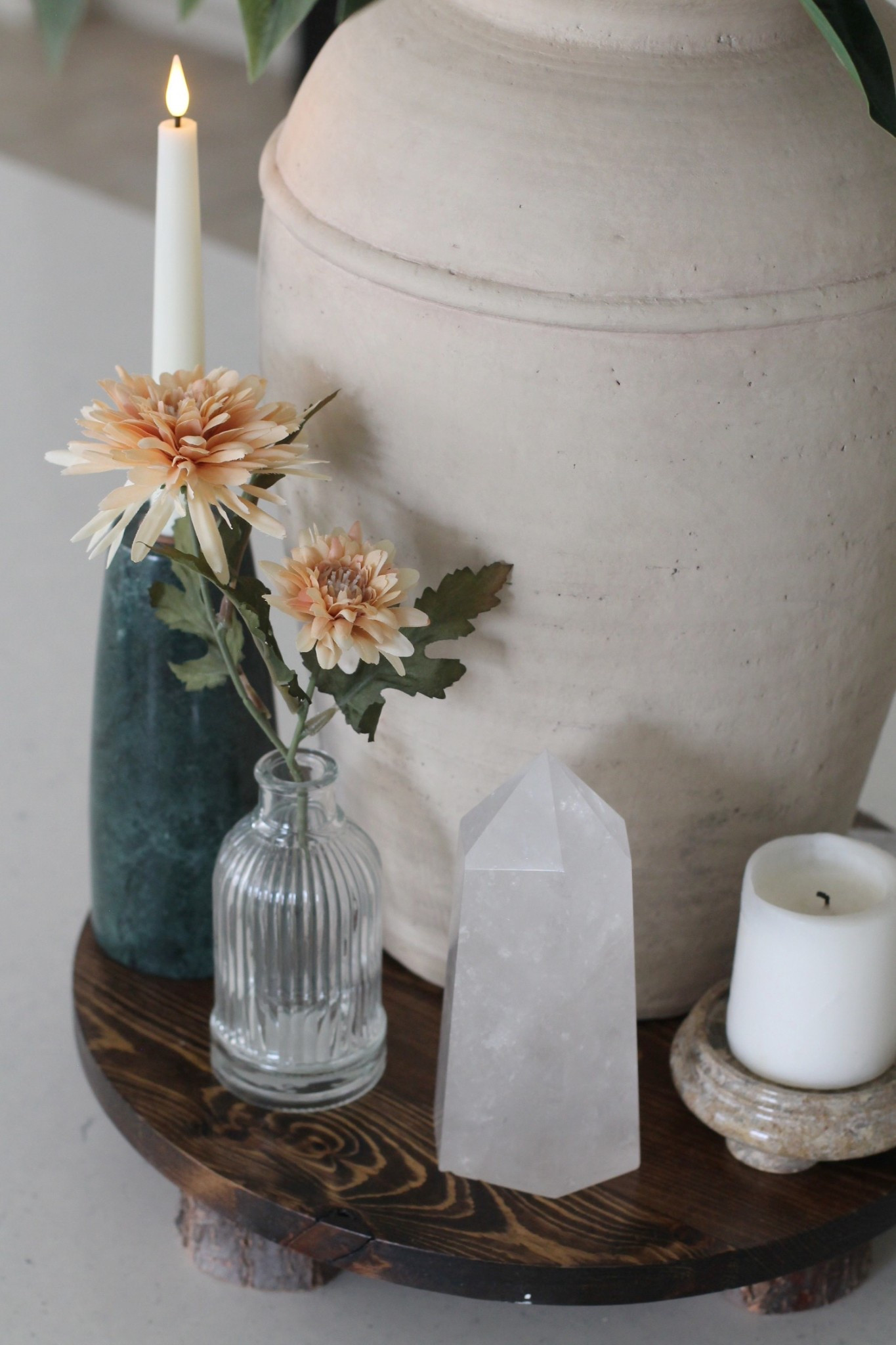 Spring kitchen island decorating
Beige vase, green stems from Pottery Barn
Orange flowers from Target
Green marble candlestick holder 
Quartz Crystal and candles
Wooden stand 
White kitchen 
Organic modern home decor 

#LTKSpringSale #LTKHome #LTKSeasonal