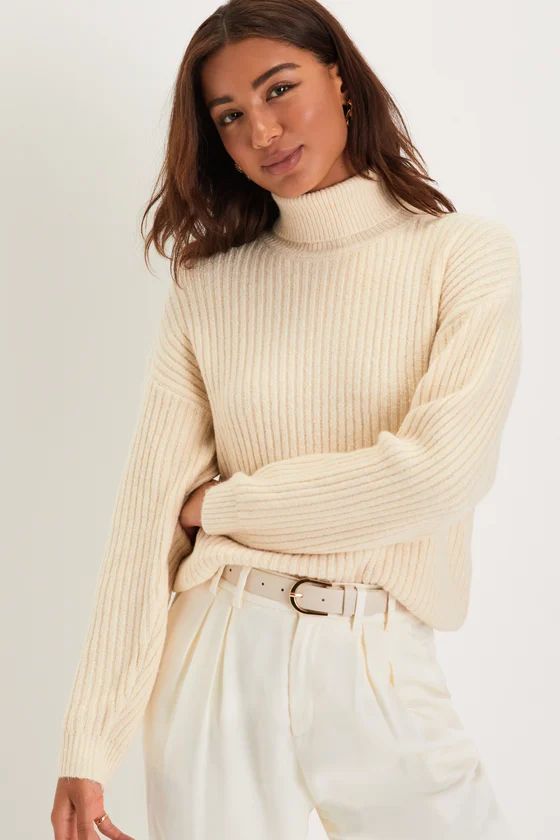 Toasty Style Cream Ribbed Knit Turtleneck Sweater | Lulus (US)