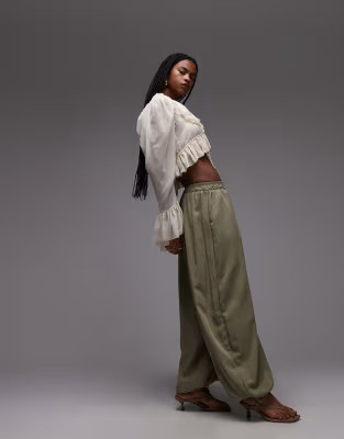 ASOS DESIGN super wide leg tie waist pants in pistachio | ASOS (Global)