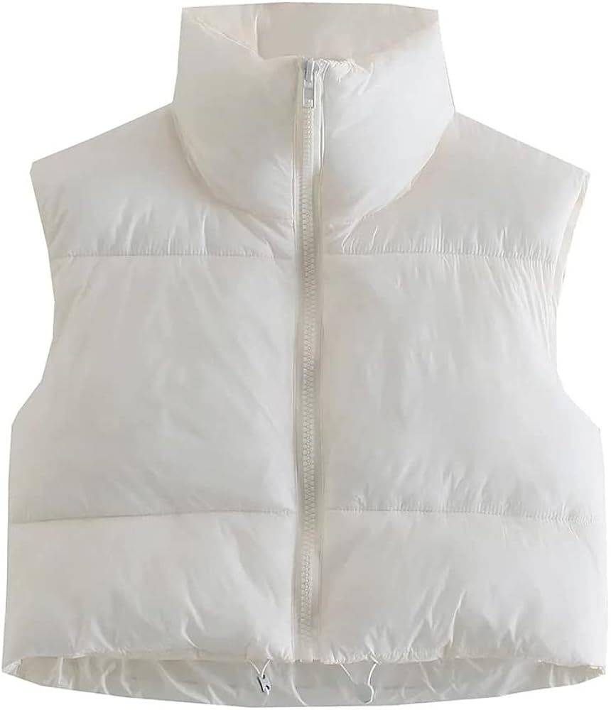 HOULENGS Women's Stand Collar Crop Puffer Vest Lightweight Sleeveless Winter Warm Outerwear Puffer V | Amazon (US)