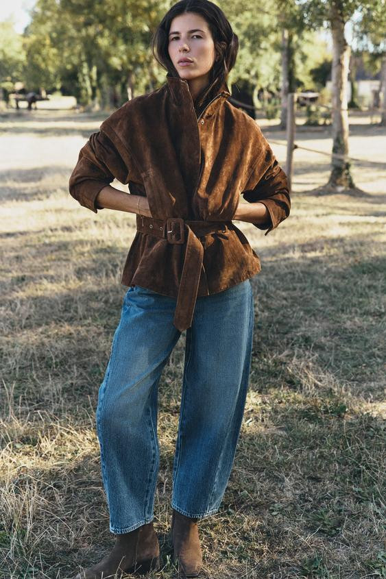 Zara - 100% Leather Belted Jacket - Brown - Xl - Woman | Zara UK
