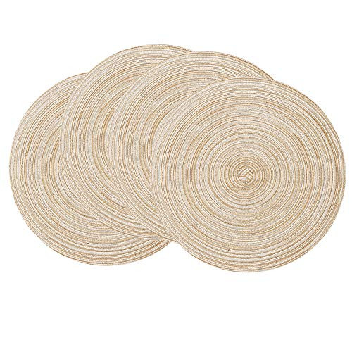 SHACOS Round Braided Placemats Set of 4 Round Table Mats for Dining Tables 15 inch Washable (Beig... | Amazon (US)