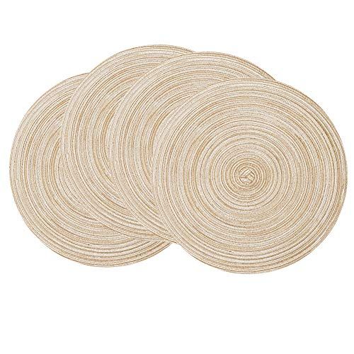SHACOS Round Braided Placemats Set of 4 Round Table Mats for Dining Tables 15 inch Washable (Beig... | Amazon (US)