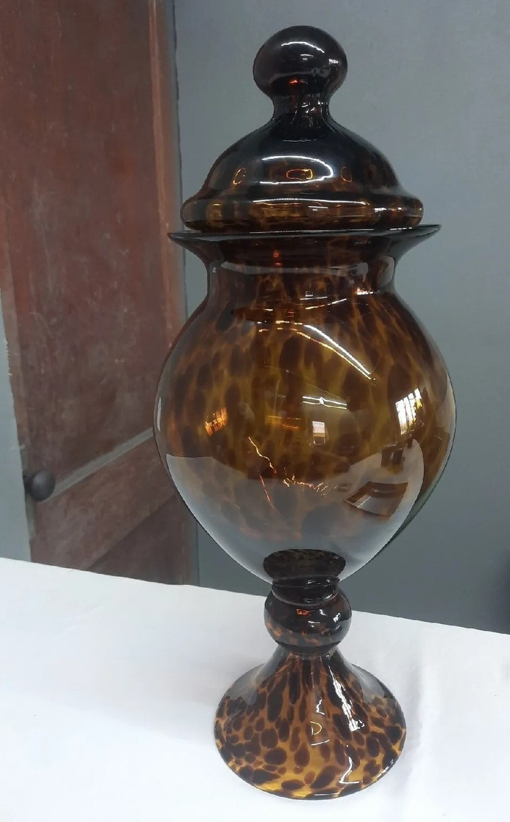 Tortoise Shell Glass Footed Apothecary Jar, Urn Vintage Art Glass | eBay US