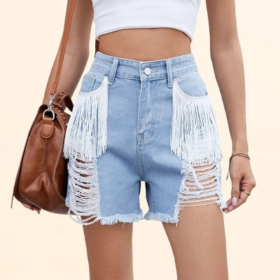 Clearlove Womens Denim Shorts High Rise Frayed Jean Shorts Mid Thigh Hot Shorts with Pocket 3" Inseam Fringe Denim Shorts, Blue - X Large | Target