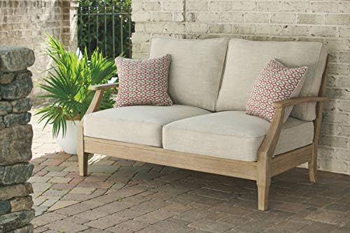 Signature Design by Ashley - Clare View Outdoor Loveseat with Cushion - Eucalyptus Frame - Beige | Amazon (US)