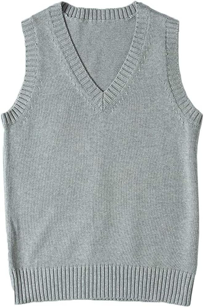 jinghuiyue Women’s V Neck Sweater Vest School Uniform Solid Color Sleeveless Knit Sweaters Pull... | Amazon (US)