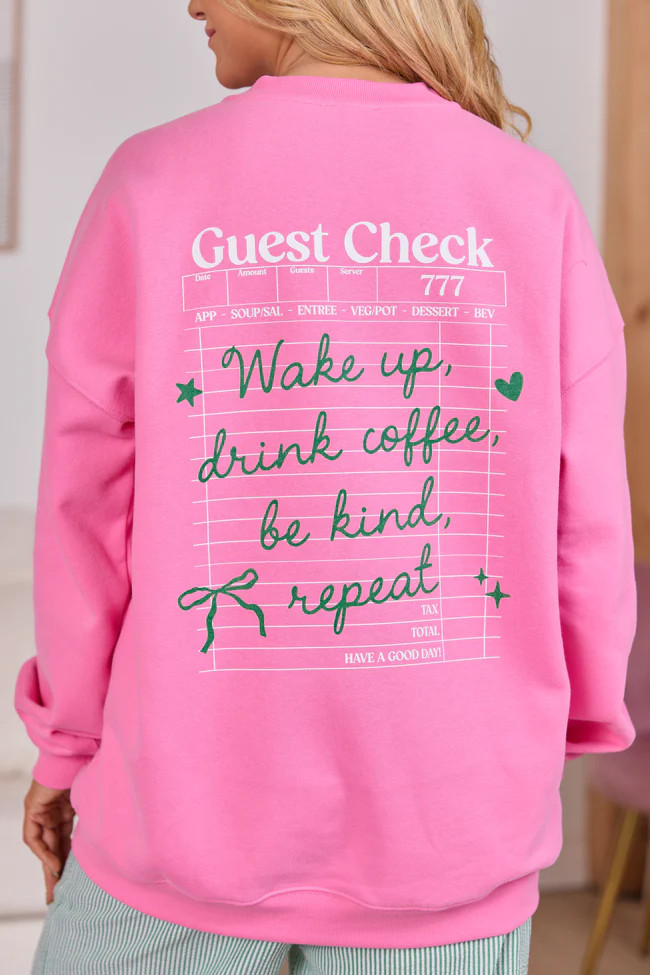 Bow Guest Check Pink Graphic Sweatshirt SALE | Pink Lily