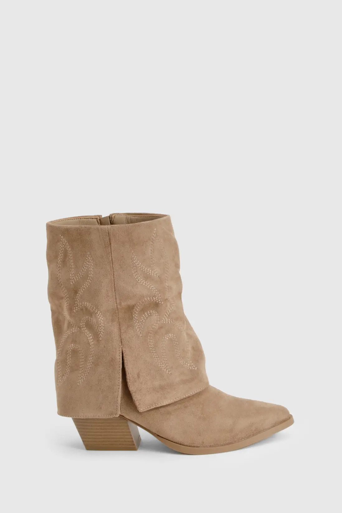 Khaki Faux Suede Foldover Calf High Boot | Boohoo | Boohoo.com (UK & IE)