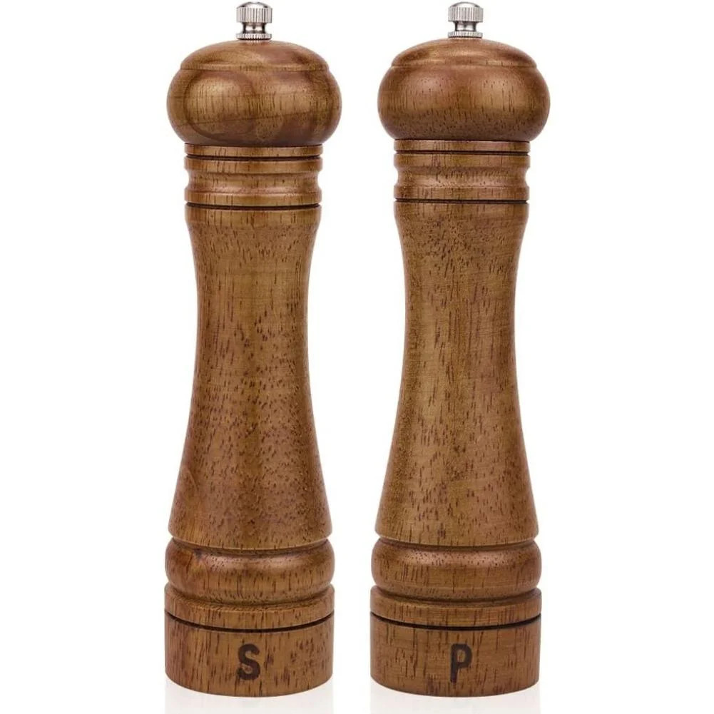Wood Salt and Pepper Mill Set - Adjustable Ceramic Grinders, Oak Wood Shakers for Kitchen, 8 Inch... | Walmart (US)