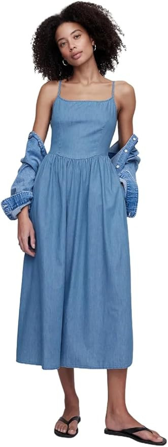 Gap Women's Dipped Waist Denim Midi Dress | Amazon (US)