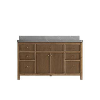 Sonoma Teak 60 in. W x 22 in. D x 36 in. H Single Sink Bath Vanity in Dark Teak with 2"" Piatra Quartz Top | The Home Depot