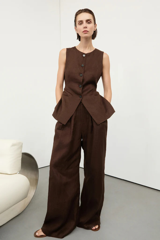 HOLDEN BITTER CHOC LINEN PANT | DISSH