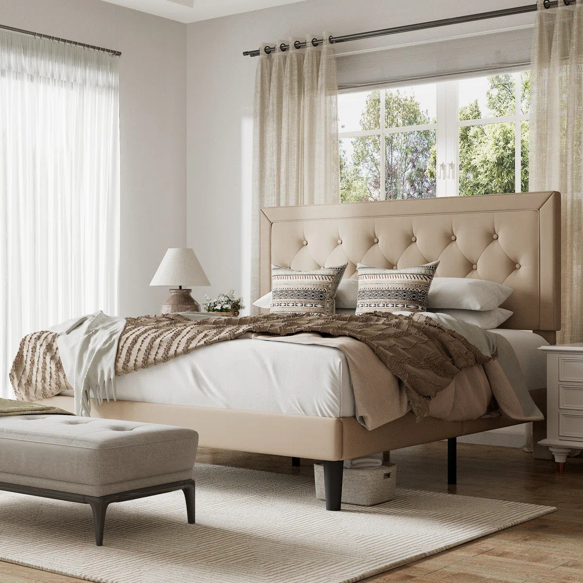 Hegg Linen Tufted Upholstered Platform Bed with Wood Slats Headboard Included | Wayfair North America
