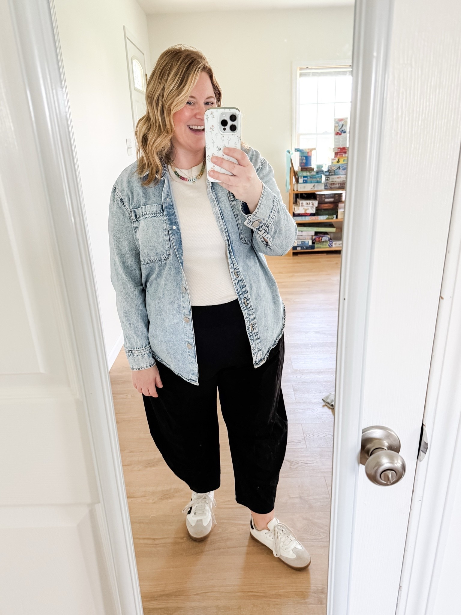 Wearing an XL in my denim shirt and tee.  Sleek tech barrel pants are an XL petite

#LTKBump #LTKSaleAlert #LTKMidsize