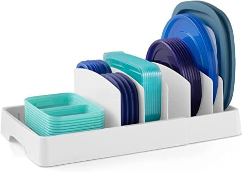 YouCopia StoraLid Food Container Lid Organizer, Expandable with Tall Dividers, White | Amazon (US)