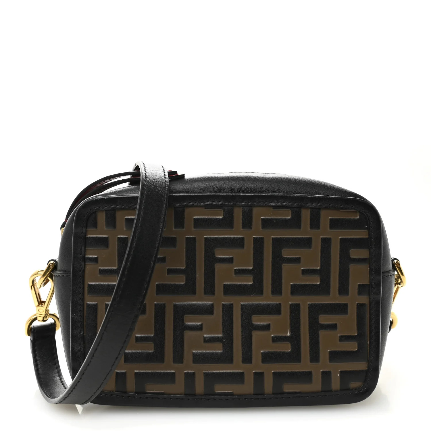 Vitello Century Bi-Color FF 1974 Embossed Mini Camera Case Maya Black | FASHIONPHILE (US)