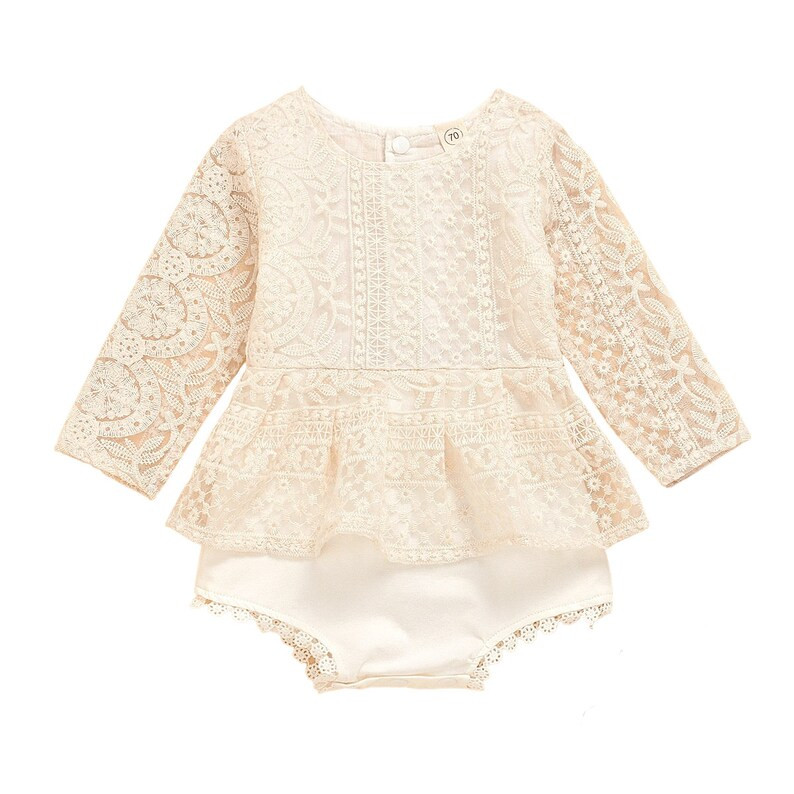 Fall Autumn Baby Girl Long Sleeve Lace Skirted Peplum Romper | Etsy (US)