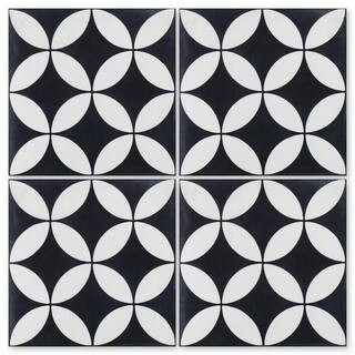 Villa Lagoon Tile Circulos B Black and White Evening 8 in. x 8 in. Cement Handmade Tile Sample, Blac | The Home Depot