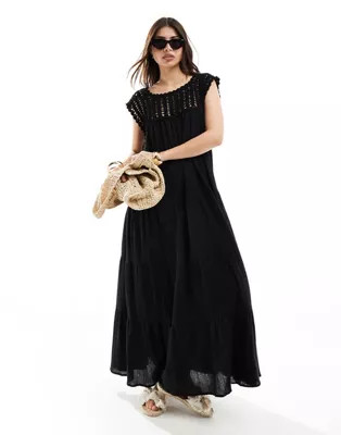 ASOS DESIGN crochet swing tiered maxi dress in black | ASOS (Global)