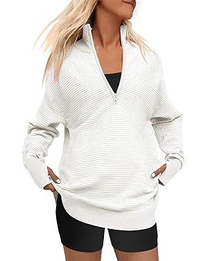 ANRABESS Women's 2024 Fall Long Sleeve Half Zip Casual Oversized Ribbed Knit Pullover Sweater Top... | Amazon (US)