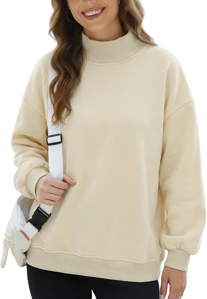 Women's Mock Neck Sweatshirt Oversized Fall Outfits Fleece Lined Turtleneck Pullover Long Sleeve ... | Amazon (US)