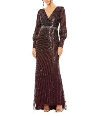 Mac Duggal Sequined Wrap Over Bishop Sleeve Gown  | Bloomingdale's EDITORIAL Wedding Season Mothe... | Bloomingdale's (US)