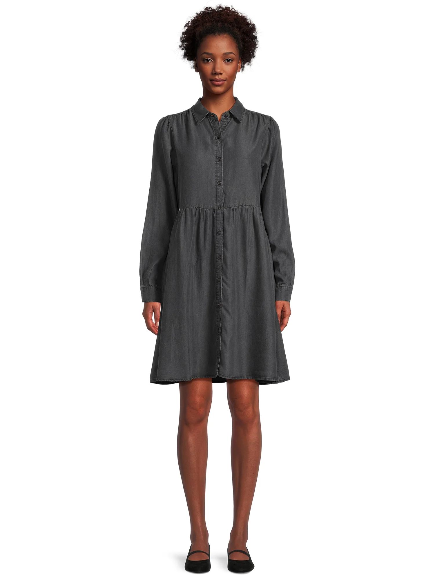 Time and Tru Women's Button Down Shirt Dress, Sizes XS-XXXL | Walmart (US)