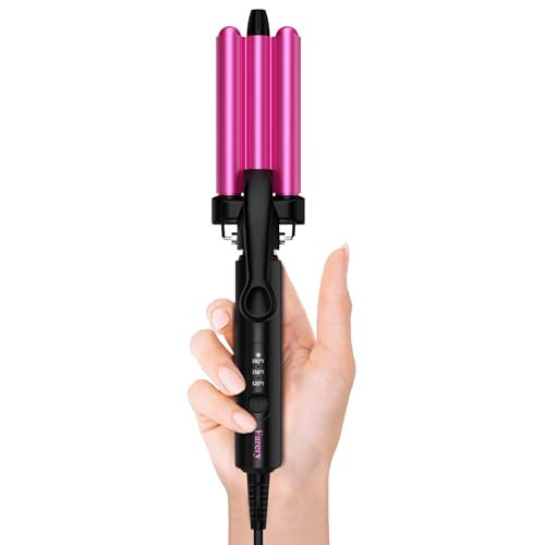 Farery Mini 3 Barrel Hair Waver - Portable Beach Wave Curling Iron for Short Hair, 1/2 Inch Ceramic Crimper with 3 Temp Settings & 30s Fast Heating, Dual Voltage Travel Hair Waver for Women, Pouch Bag | Amazon (US)