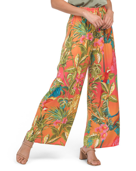 Pull On Printed Airflow Wide Leg Pants With Beaded Tassels | TJ Maxx