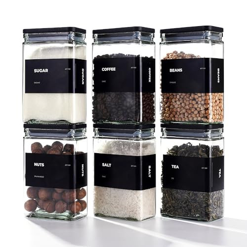 APT 1101 27 oz Glass Storage Jars with Bamboo Lid, set of 6, glass canisters with airtight lids, Clear jars with lids for Cookie, Candy, Tea, Coffee Bean and Rice, Black | Amazon (US)