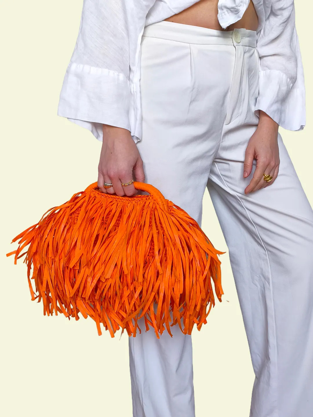 Orange Raffia Fringe Clutch, Boho Top Handle Purse, Orange Handmade Woven Handbag, Personalized C... | Etsy (Global)