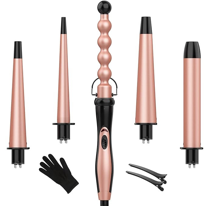 5 in 1 Curling Wand Set, BESTOPE PRO Interchangeable Curling Iron, 0.35”-1.25” Hair Wand Curl... | Amazon (US)