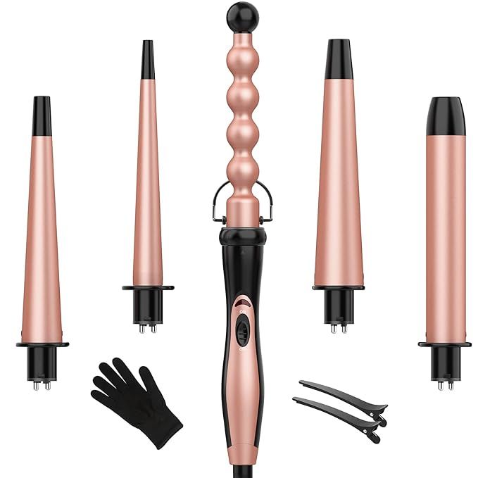 5 in 1 Curling Wand Set, BESTOPE PRO Interchangeable Curling Iron, 0.35”-1.25” Hair Wand Curl... | Amazon (US)